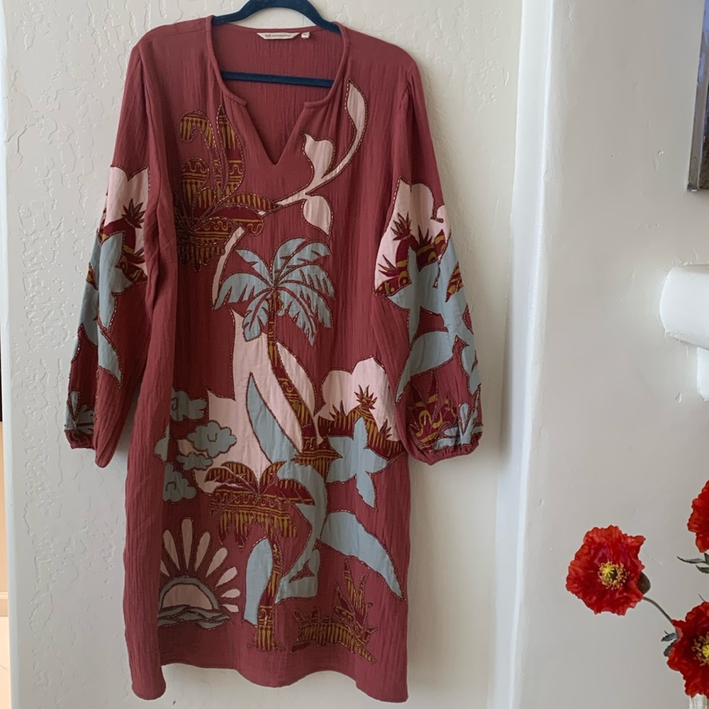 Soft Surroundings Long Sleeve Dress - Burgundy and Teal